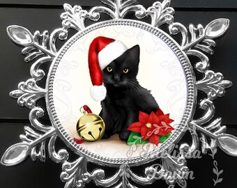 Ornamento gatto personalizzato / Ornamento gatto nero / Ornamento gatto personalizzato / Arte gatto nero / Ornamento natalizio gatto / Gatto di Babbo Natale / Gatto con cappello di Babbo Natale