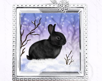 Black Bunny Ornament / Custom Bunny Ornament / Snow Bunny Ornament / Personalized Bunny Ornament / Bunny in Snow / Black Rabbit Ornament