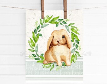 Neutral Bunny Art / Easter Bunny Art / Rabbit Art / Brown Bunny / Spring Bunny Art / Farmhouse Bunny Print / Watercolor Bunny / Lop Bunny