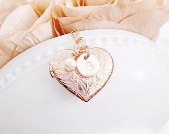 Heart Locket / Heart Locket With Initial / Personalized Heart Locket / Flower Locket / Locket Necklace/ Photo Locket / Locket With Photos /