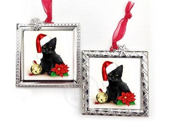 Black Cat Ornament / Personalized Cat Ornament / Cat Ornament / Cat Lovers Gift / Santa Cat Ornament / Santa Cat / Black Cat Santa Hat