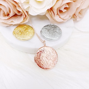 14K Rose Gold Locket / Flower Locket / Locket Necklace/ Sterling Silver Locket / 14K Gold Locket Necklace / Round Locket/ Photo Locket