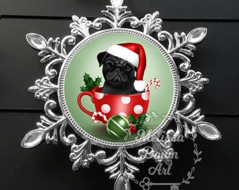 Cute Pug Ornament / Personalized Dog Ornament / Dog Ornament / Dog Lovers Gift / Santa Dog / Pug Christmas Ornament / Black Pug Ornament