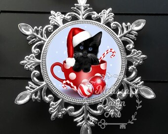 Ornamento gatto personalizzato / Ornamento gatto nero / Ornamento gatto personalizzato / Arte gatto nero / Ornamento natalizio gatto / Ornamento / Allegria del bastoncino di zucchero