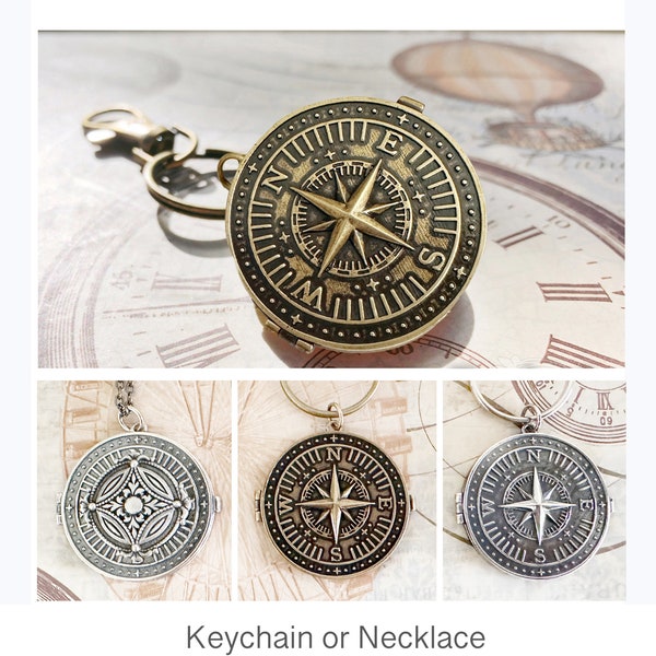 Keychain Locket / Locket Keychain / Mens Locket / Compass Keychain / Photo Locket / Compass Necklace / Grandpa Dad Gift / Compass Locket