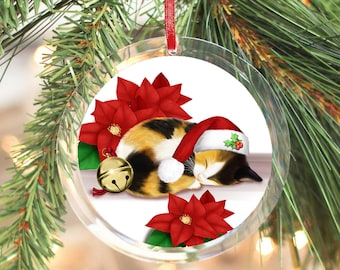 Calico Cat Ornament / Custom Cat Ornament / Cat Christmas Ornament / Personalized Cat Ornament / Calico Cat / Cat in Cup/ Calico Christmas
