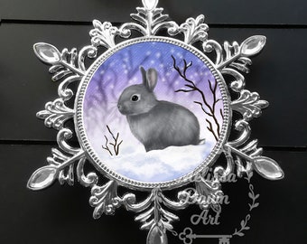 Grey Bunny Ornament / Custom Bunny Ornament / Grey Rabbit Ornament / Personalized Bunny Ornament / Bunny in Snow / Gray Bunny / Gray Rabbit