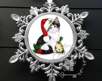 Custom Cat Ornament / Cat Ornament Tabby / Cat Lovers Gift / Tabby Cat Ornament / Santa Cat / Grey Tabby / Tabby Christmas / Tabby Ornament