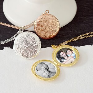 Locket Necklace / Flower Locket / Necklace / Photo Locket / Round Locket / Bridesmaid Jewelry / Personalized Locket / Picture Locket