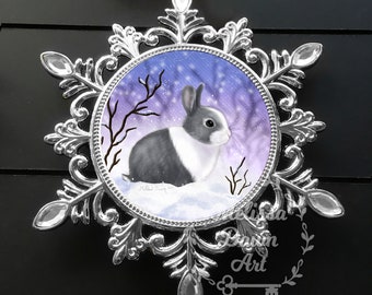 Dutch Bunny Ornament / Grey White Bunny / Dutch Rabbit / Custom Bunny Ornament / White and Gray Bunny / Personalized Bunny Ornament / Bunny