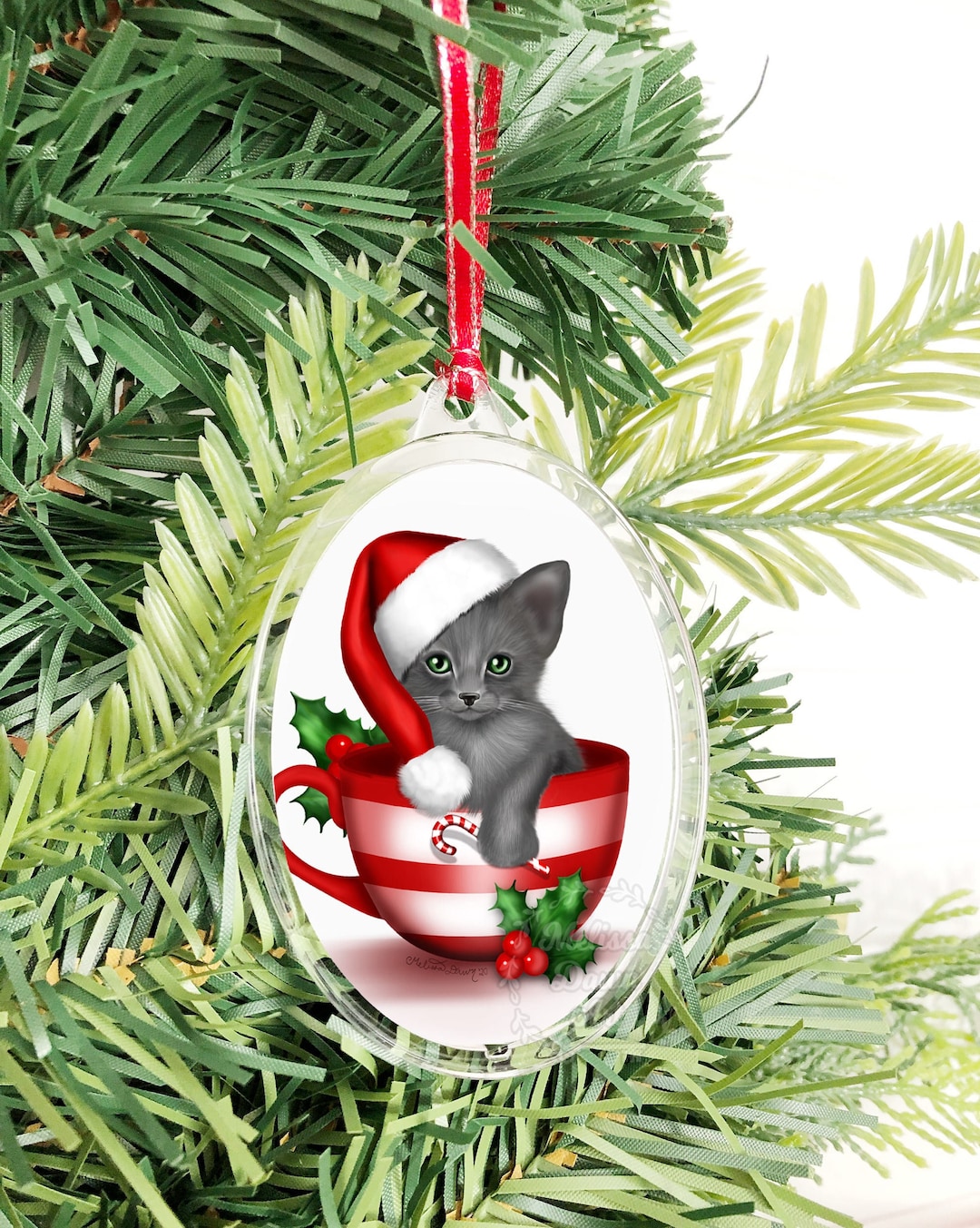 Grey Cat Ornament / Custom Cat Ornament / Cat Christmas Etsy
