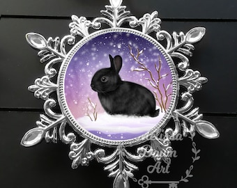 Black Rabbit Ornament / Custom Bunny Ornament / Snow Bunny Ornament / Personalized Bunny Ornament / Bunny in Snow / Black Bunny / Black Bun