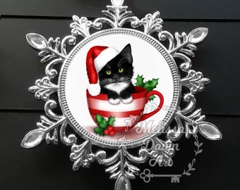 Tuxedo Cat Ornament / Personalized Cat Ornament / Cat Ornament / Cat Lovers Gift / Santa Cat Ornament / Santa Claws / Tuxedo Ornament