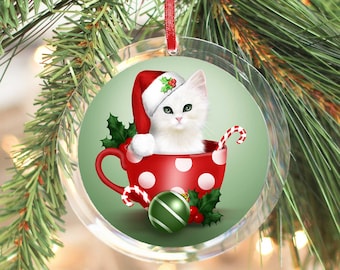 White Cat Ornament / Custom Cat Ornament / Cat Christmas Ornament  Personalized Cat Ornament / White Kitten Ornament / White Cat Gift
