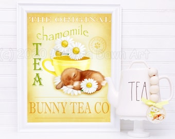 Personalized Bunny Art / Tea Art / Tea Lover Gift/ Rabbit Art / Bunny Kitchen Art / Bunny Lover Gift / Custom Bunny Gift / Chamomile Tea
