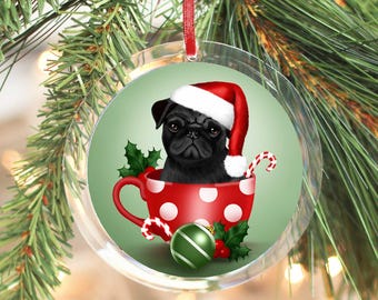 Pug Ornament Dog Lover Gift / Black Pug Ornament / Pug Christmas Ornament / Pug Puppy / Pug Lover Gift / Dog Christmas / Pug Puppy Ornament