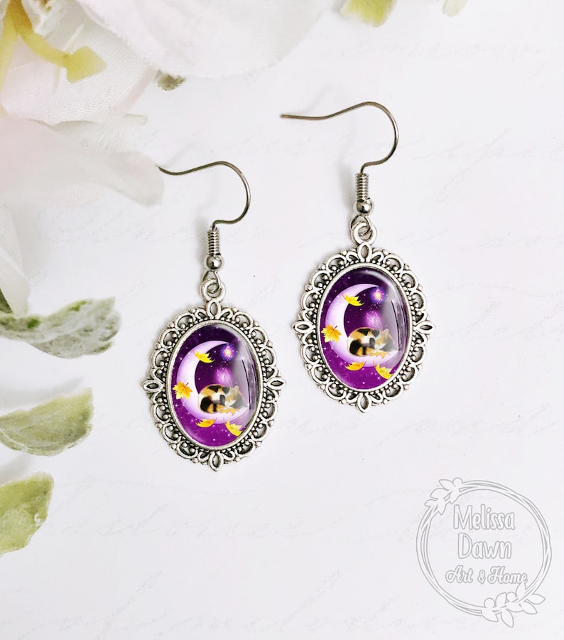 Calico Cat Cameo Earrings Cat Earrings Calico Cat Earrings Cat Jewelry Gifts for Cat Lovers Cat Owners Cat Art Gypsy Moon