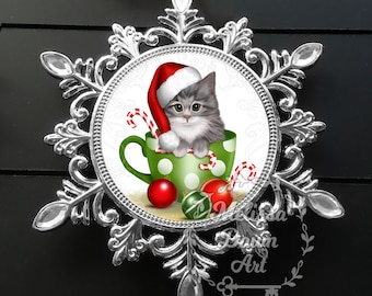 Tabby Cat Ornament / Cat Ornament / Brown Tabby / Grey Tabby / Christmas Cat Art / Cat Christmas Ornament / Gray Tabby Ornament / Tabby Cat