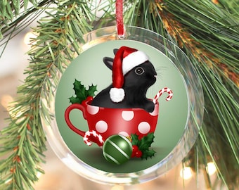 Bunny Ornament / Black Lop Bunny Ornament / Black Rabbit / Black Bunny Ornament / Bunny Christmas Ornament / Custom Bunny Ornament