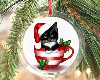 Santa Cat // Tuxedo Cat Ornament // Cat Lover Gift // Cat Ornament // Christmas Ornament // Santa Cat Ornament // Tuxedo Cat // Cat in Cup