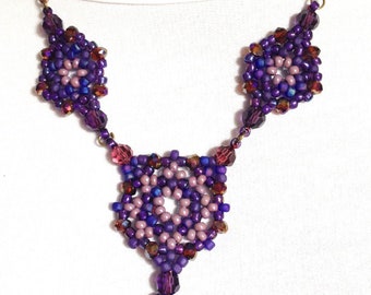 Boho Purple Bead Necklace/ Women Jewelry Set/ Women Necklace Earrings Set /Handmade Beaded Necklace Earrings Set