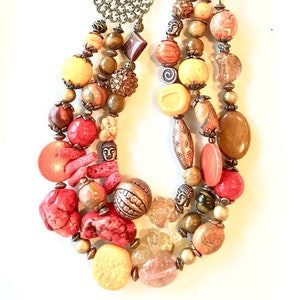 Handmade Boho Bead Necklace: Multi Strand Leather Cord, 20 Inch
