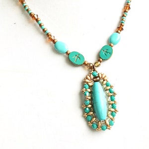 Handmade Turquoise Pendant Necklace: Czech Glass Bead Statement Jewelry