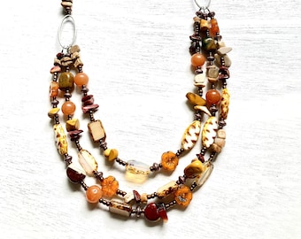 Tsjechische glaskralenketting: handgemaakte boho-jaspis-agaatsieraden