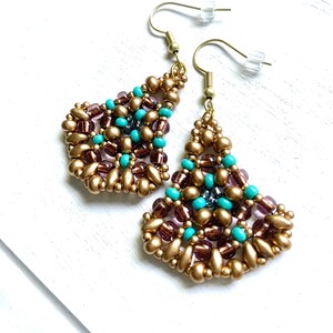 Boho Czech Glass Beaded Dangle Earrings: Handmade Bronze Wire