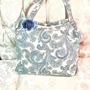 Handgemachte Stofftasche, Schulter Floral Handtasche, Blaue PaisleyTote Tasche, jeden Tag Design, Canvas Floral Tasche.
