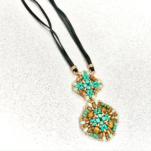 Czech Glass Beaded Pendant Necklace: Boho Leather Cord, 18 inch