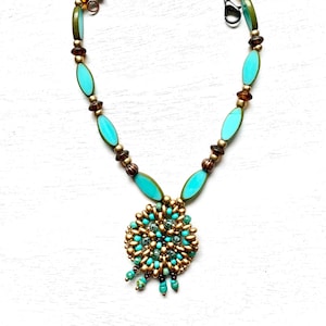Handmade Czech Glass Bead Necklace: Boho Mandala Pendant, 18 Inch