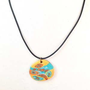 Handmade polymer clay pendant, colorful boho pendant, handmade clay pendant, short necklace,  gift for teenagers, unique pendant