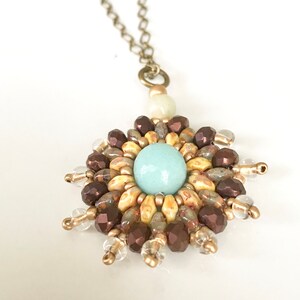 Handmade Mandala Pendant Necklace: Aquamarine & Czech Beads