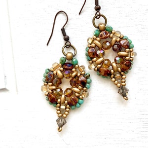 Handmade Boho Bead Drop Earrings: Czech Glass & Brass