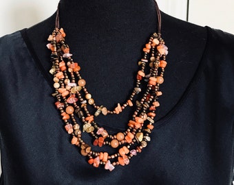 Agate Multi Strand Necklace: Boho Gemstone Leather Cord Necklace