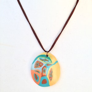 Polymer Clay Pendant Necklace, Handmade Polymer Clay Pendant, Leather Cord Necklace, One of a kind Pendant, Gift for Her