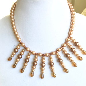 Handmade Brown Pearl Necklace: Artisan Glass Bead Jewelry, Golden Hues