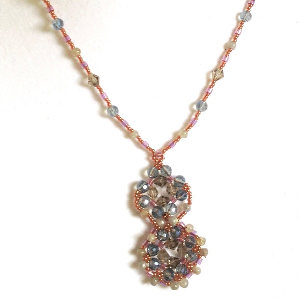 crystal blue beaded necklace, handmade beaded blue pendant necklace, soft blue necklace, unique statement necklace