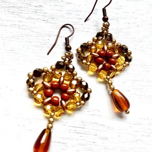 Handmade Czech Glass Bead Earrings: Boho Dangle Copper Jewelry