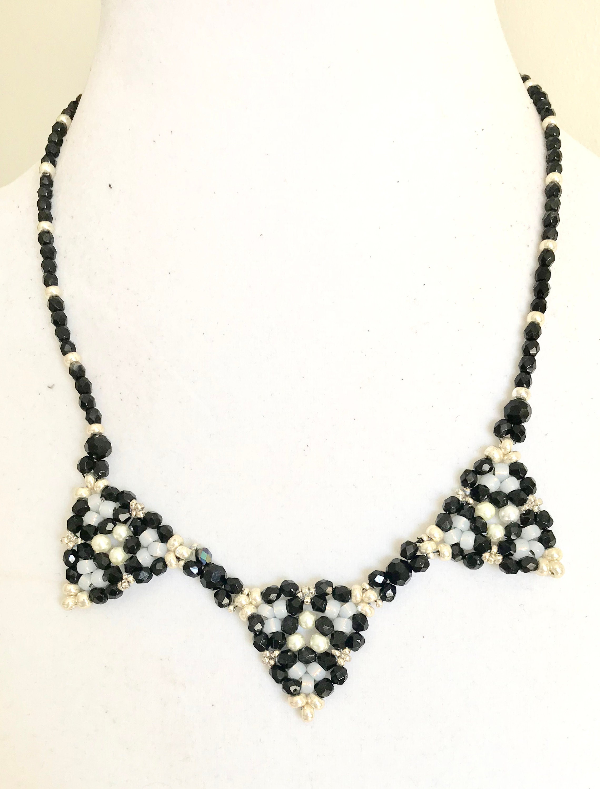 Black and White Beads Necklace for Women/ Handmade Bead Black Etsy