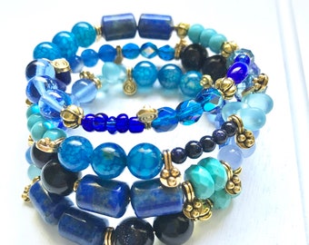 Lapis Lazuli Perlen Armband: Boho Edelstein Memory Wire Wrap