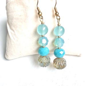 Aquamarine Dangle Earrings: Sterling Silver, Czech Glass Beads