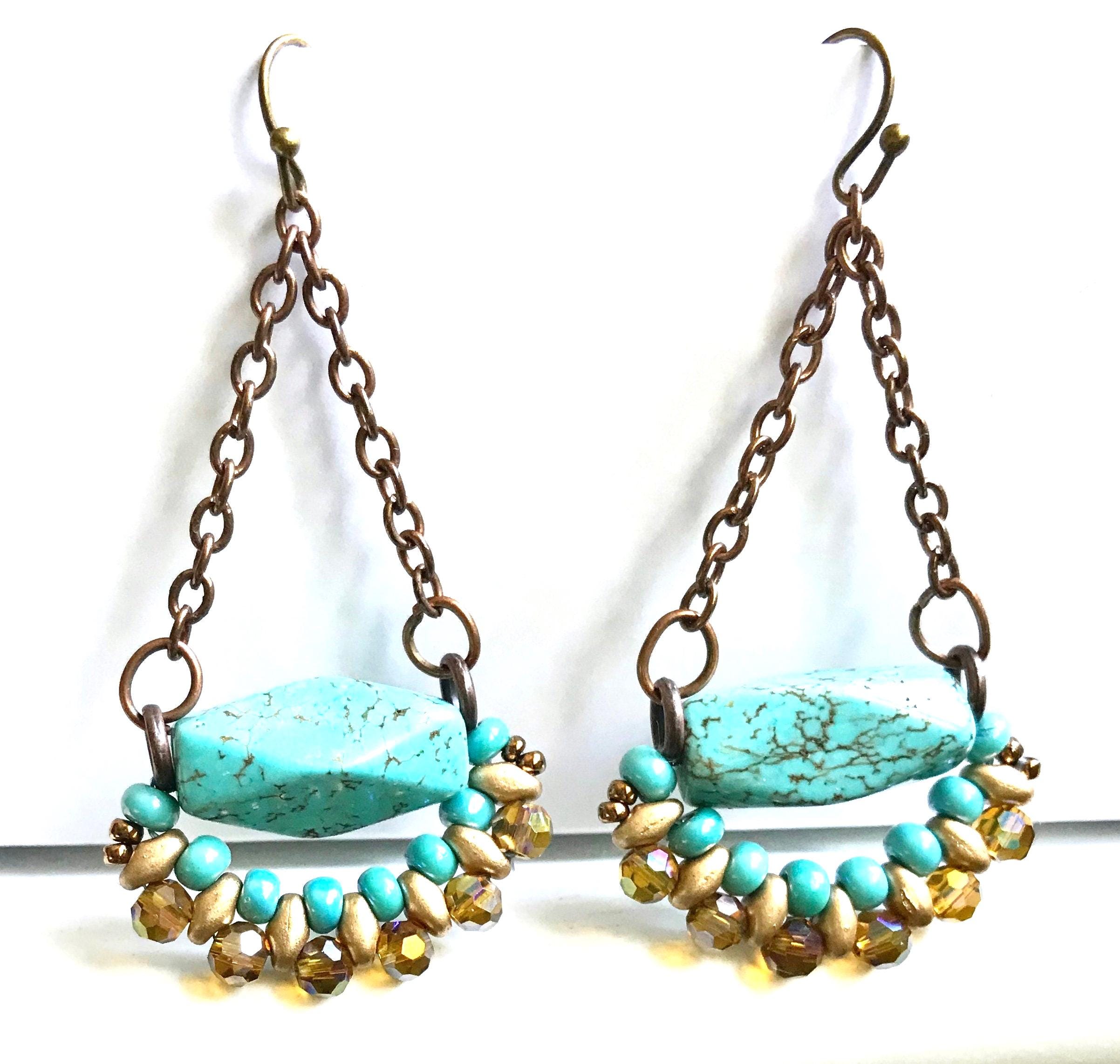 Orecchini pendenti Boho Turchese: pendenti con perline ceche fatte a mano - Italia