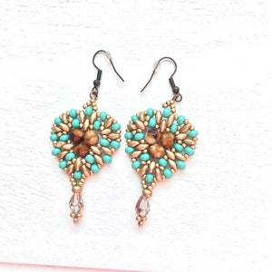 Boho Czech Glass Drop Earrings: Artisan Bronze Dangle, 2.25&quot;
