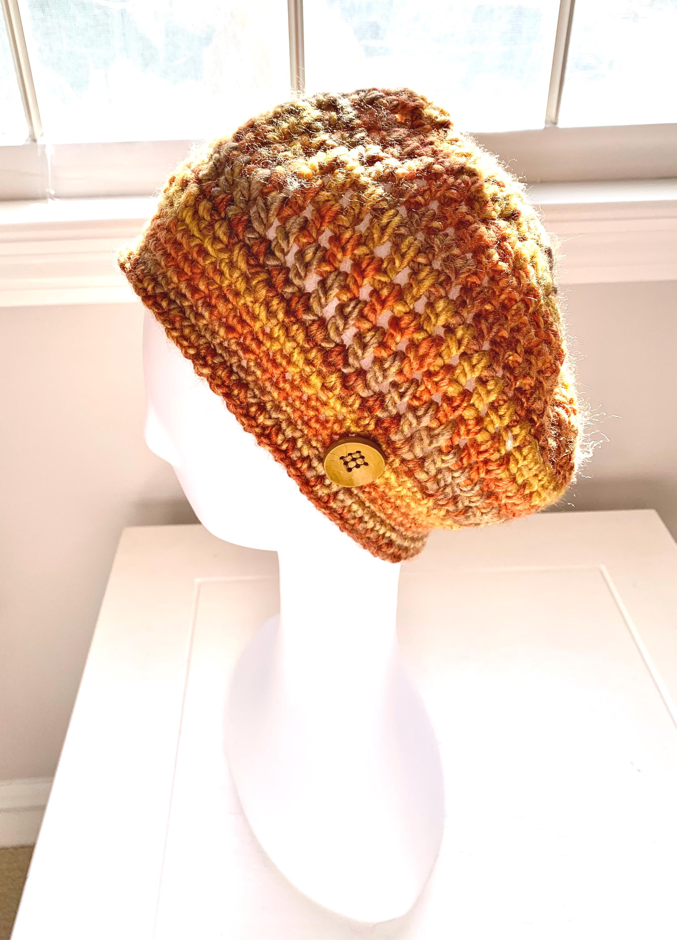 Yellow and Red Crochet Beanie: Funky Acrylic Winter Hat Delia - DIY | ➰?Two toned crochet beanie. ?➰ Using half  main image 2