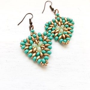 Blue Boho Czech Glass Bead Earrings: Handmade Copper Dangle Earrings