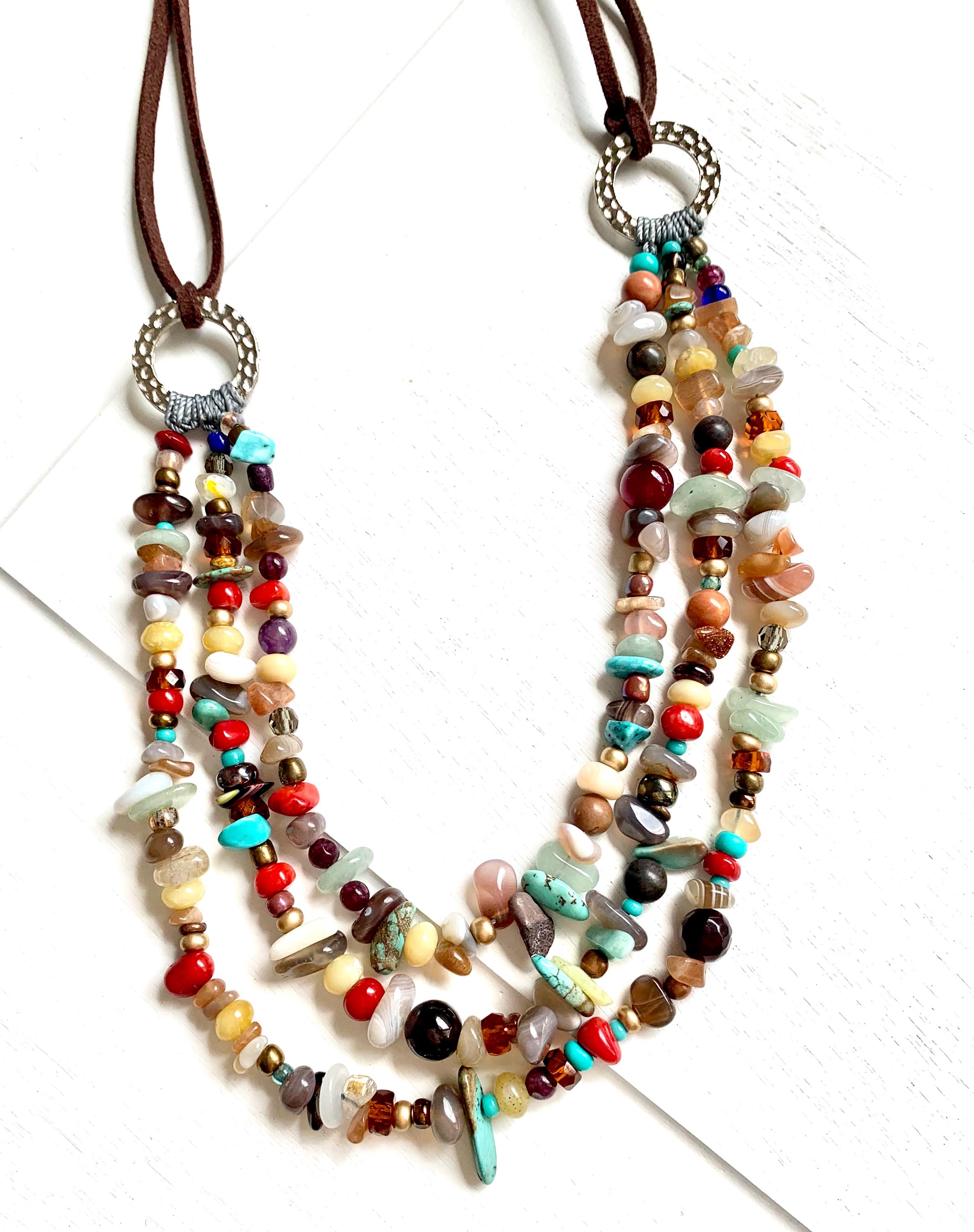 Boho Multi Strand Beaded Necklace, Artisan Czech Glass.