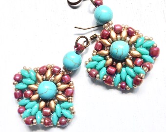 Handgemachte Türkis Perlen Ohrringe: Boho Artisan Schmuck