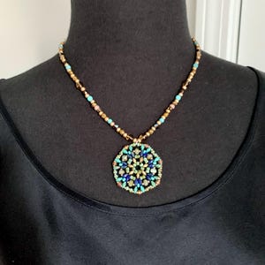 Handmade Beaded Mandala Pendant Necklace: Czech Glass Boho Jewelry